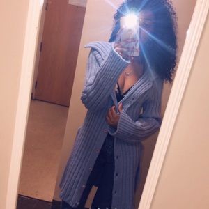 Long knitted cardigan in blue color